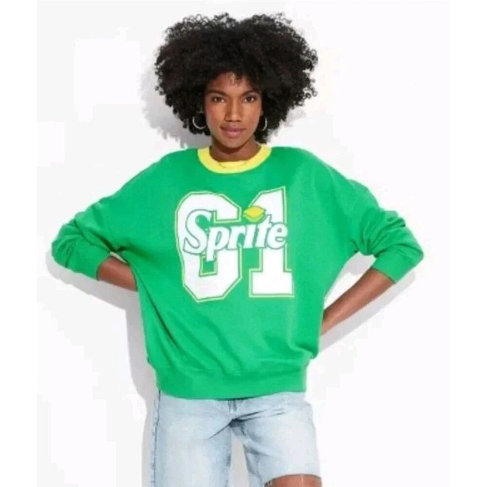 Sprite Size XS Soda 61 Graphic Sweatshirt Crew Neck Dolman Green Yellow NEW